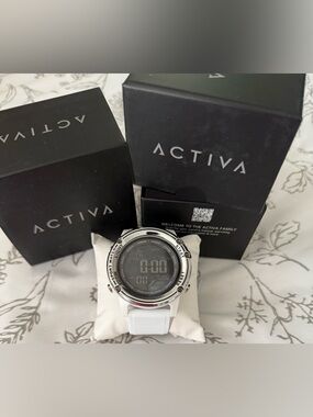 Ativa White Digital Sports Watch with Silver Bezel